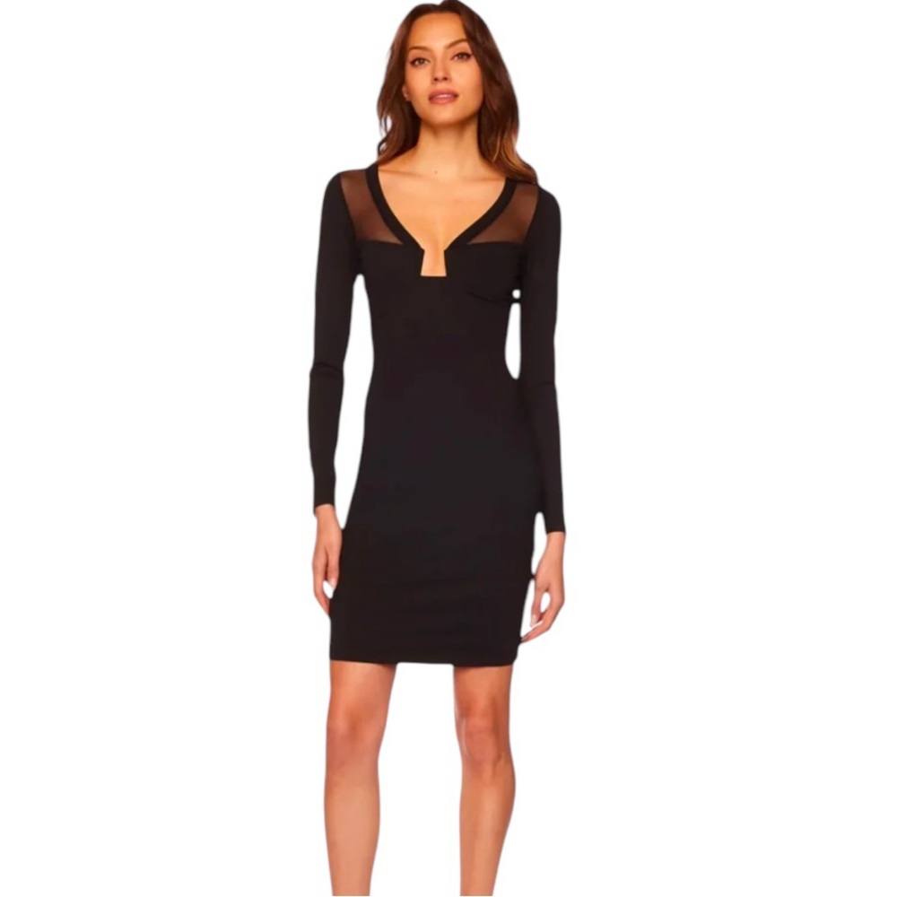 SUSANA MONACO- BLACK V NECK WIRE MESH MINI DRESS SIZE SMALL NWT!!